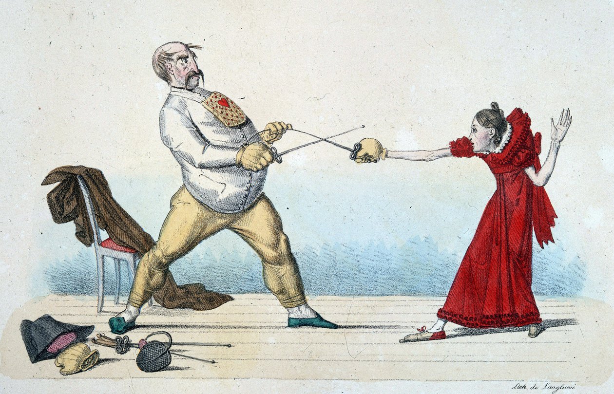 A vívás leckéje: hogyan lehet kiegyenesíteni a fiatalok méretét és megelőzni a baleseteket - 19. század, Musee Carnavalet. alkotó: Unknown artist