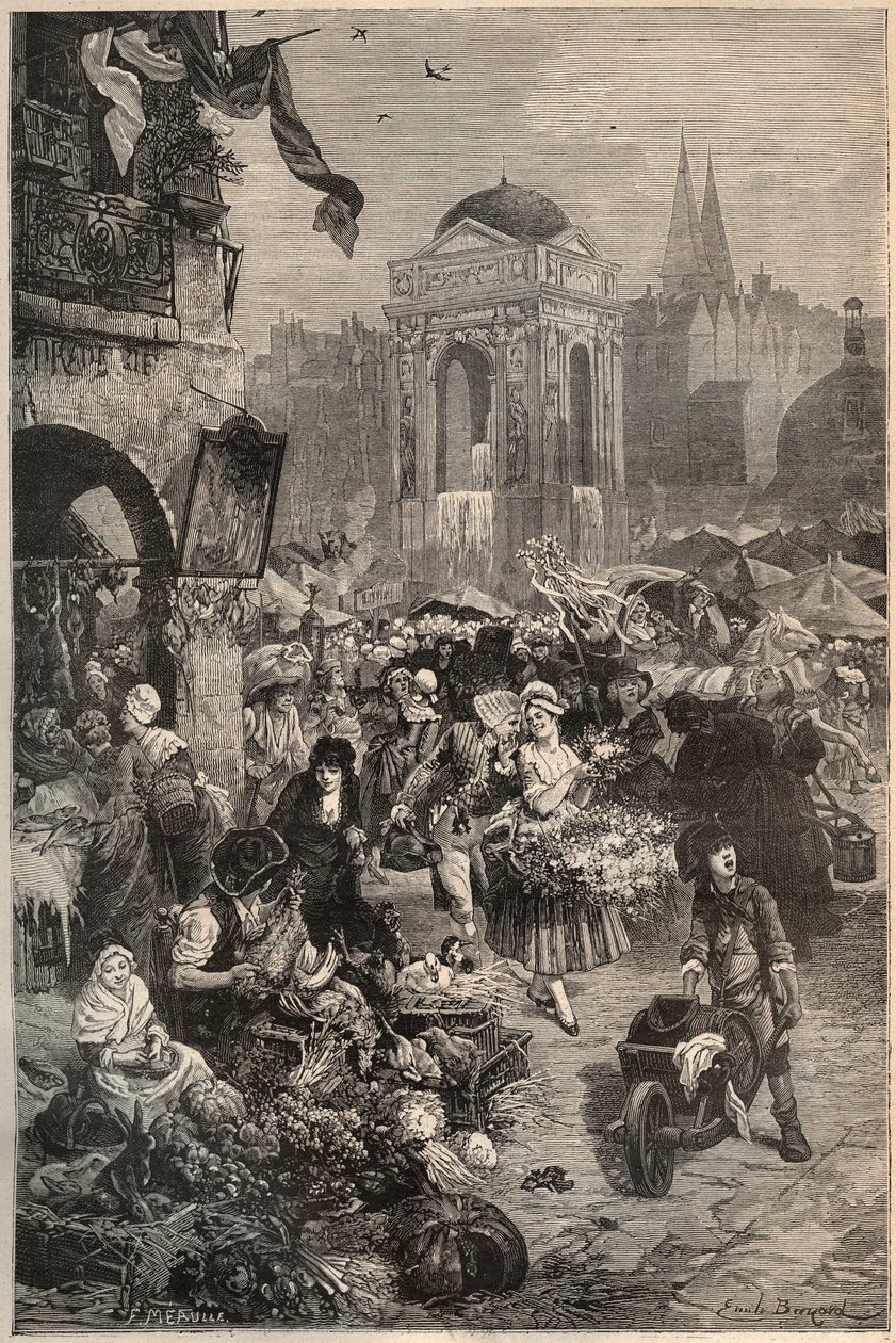 Az ártatlanok menete és szökőkútja, Párizs a 18. században - metszet a XIX. alkotó: Unknown artist