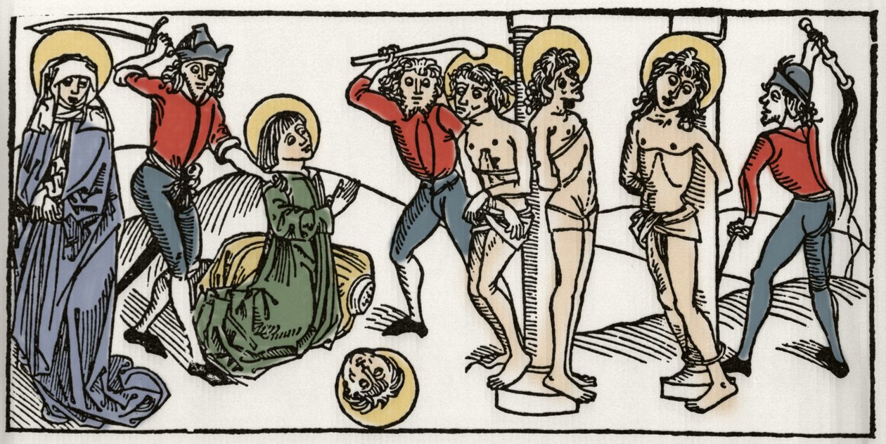 Szent Felicite és hét fia, Róma vértanúhalála Metszet a „Leben der Heiligen - sommerteil” (A szent könyvéből) voragine-i Jacobus (James) (1228-1298) könyvéből. Lübeck 1488. alkotó: Unknown artist