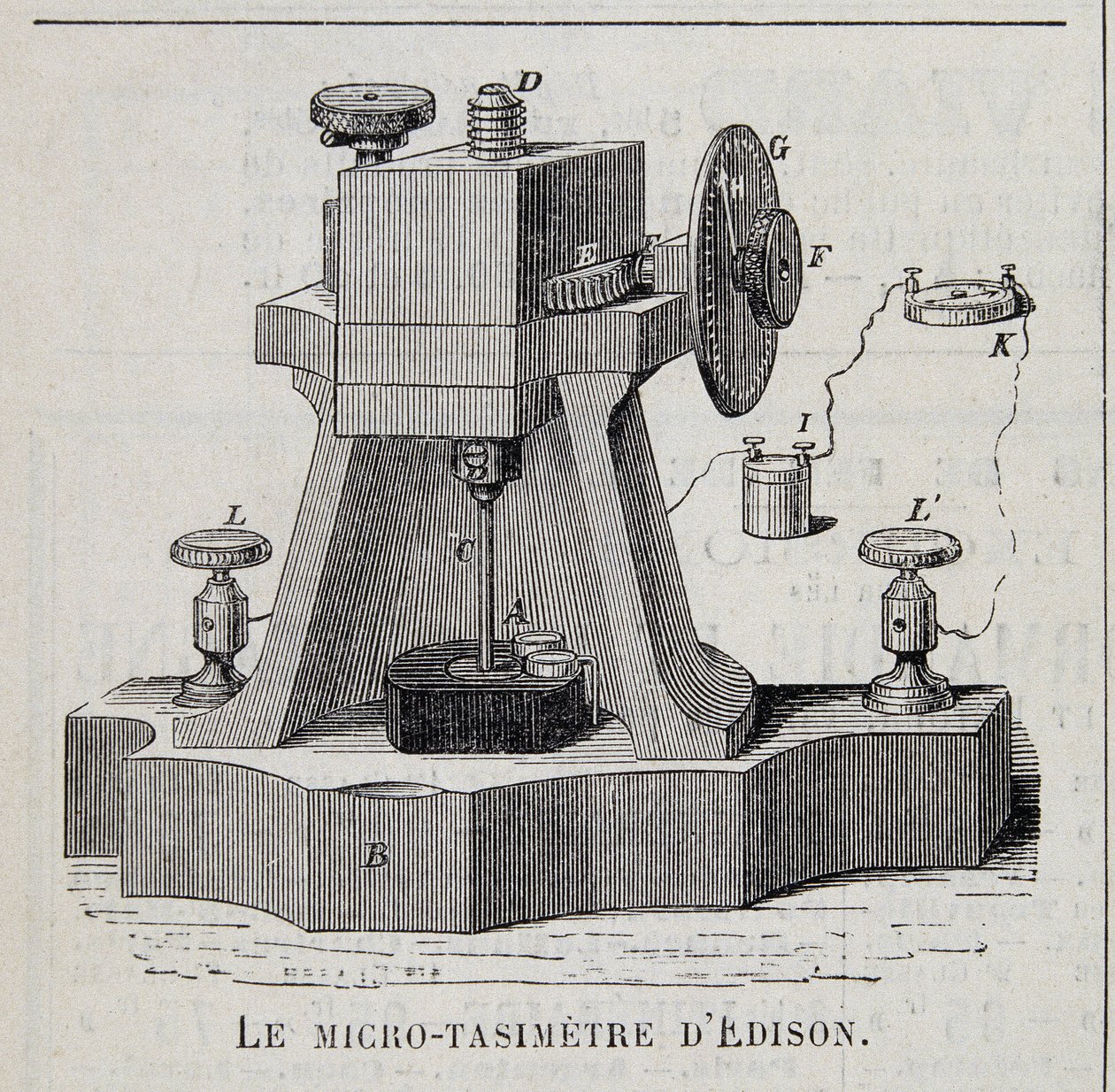 Edison mikro-tasimétere - metszet, 19. század vége alkotó: Unknown artist