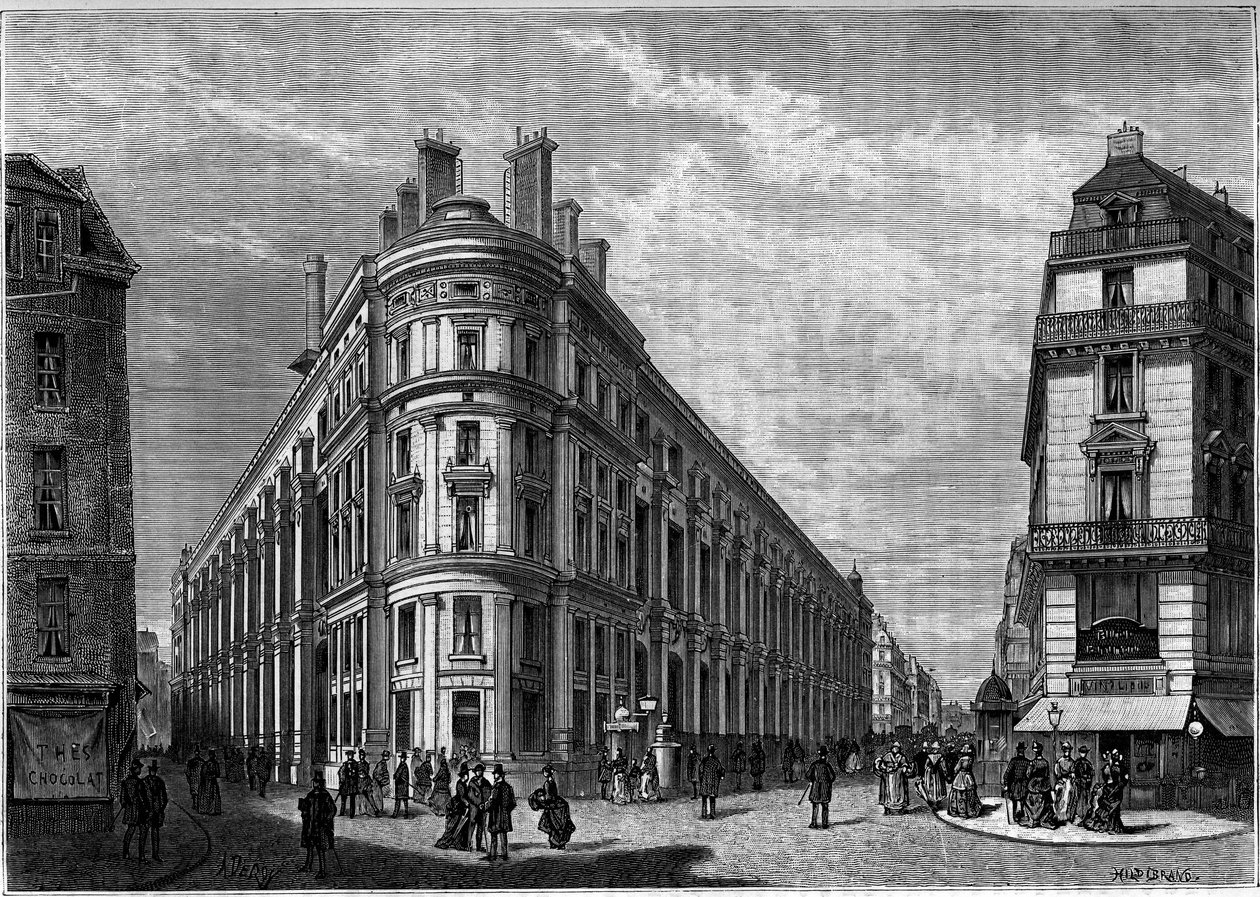 Az új Hotel des Postes a párizsi Rue du Louvre-n a rekonstrukció után. Metszet a „Youth” folyóiratban alkotó: Unknown artist