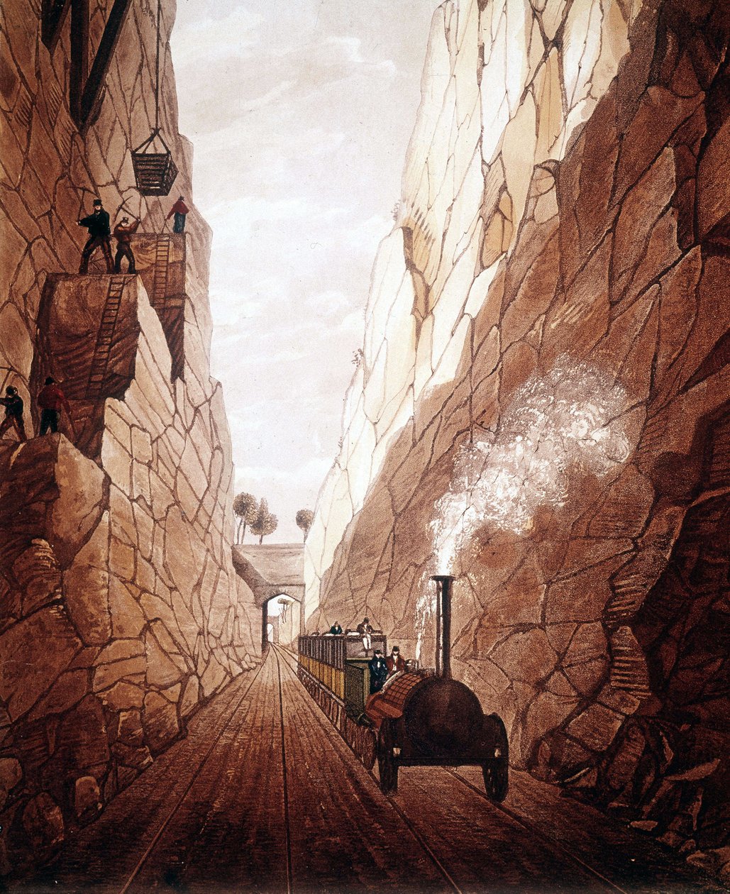 Az új vasútvonal Manchester és Liverpool között. Olíva-hegyi árok. 1832. alkotó: Unknown artist