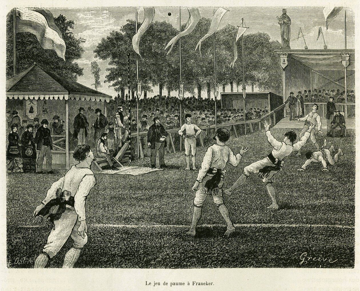 A tenyérjátékban van Franeker (Hollandia). Metszet a La Frise című történet illusztrálására, egy holland újság kapcsolatán alapul, in le tour du monde 1886, rendező: Edouard Charton (1807-1890), Hachette, Párizs. alkotó: Unknown artist
