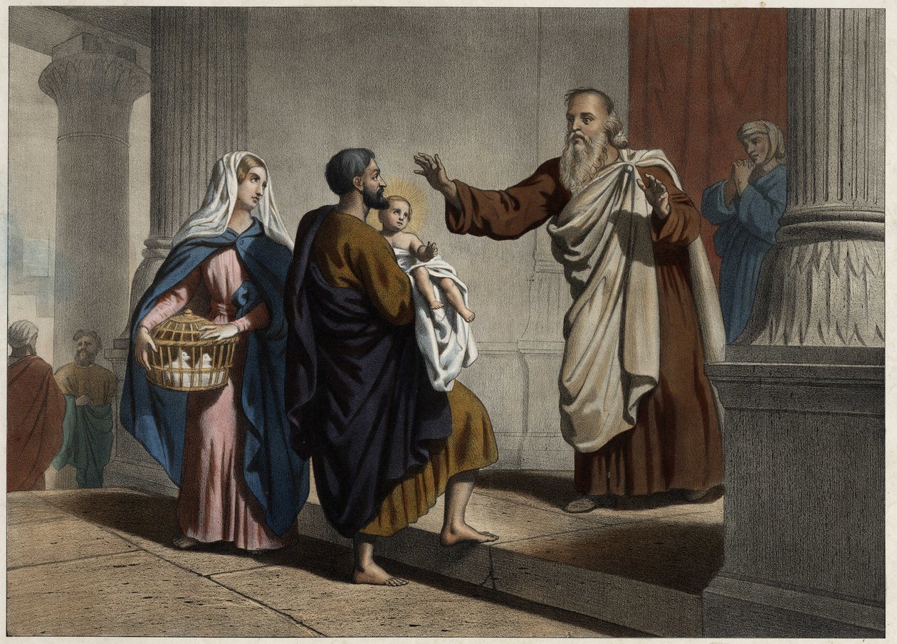 Krisztus bemutatása a templomban. Névtelen metszet a 19. század közepéről. alkotó: Unknown artist