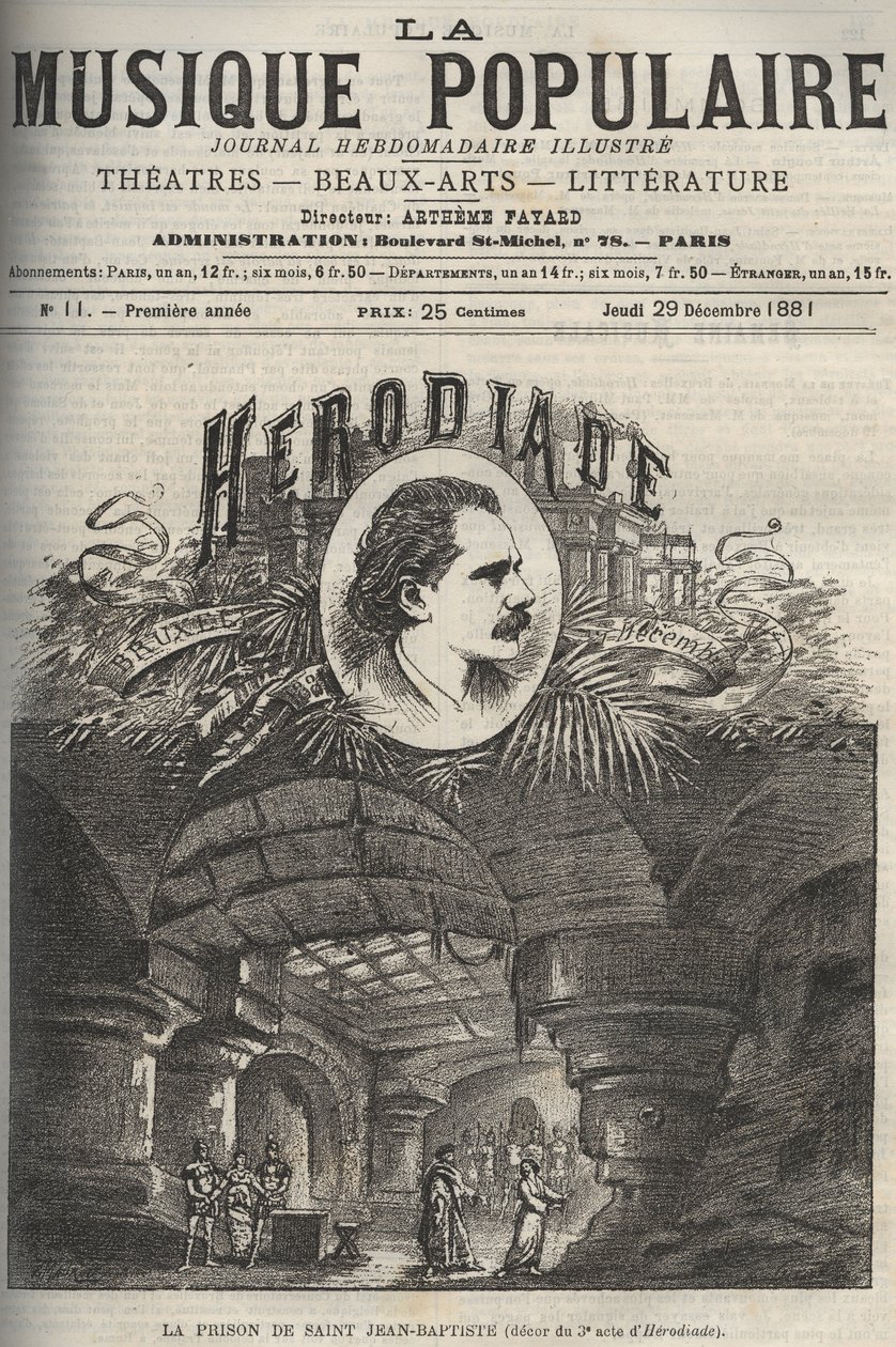 Keresztelő Szent János börtöne - a „Herodiade” 3. felvonásának dekorációja, opera négy felvonásban és Jules Massenet hét festménye, Paul Milliet és Henri Gremont librettóján – „La musique populaire” metszet, illusztrált hetilap - 1882 alkotó: Unknown artist
