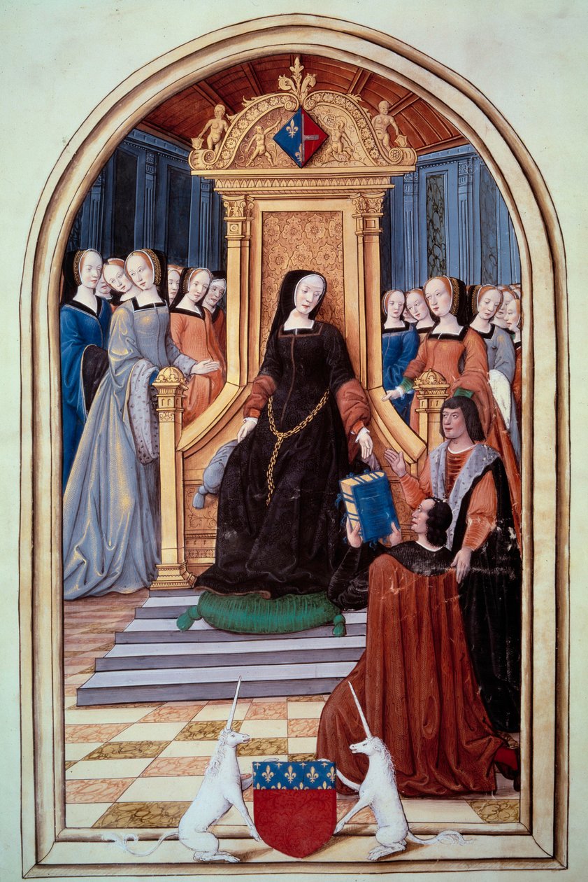 Louise de Savoie francia kormányzó (1476-1531) megkapta Amiens városából két echevin könyvét. Az előtérben Amiens fegyverei. A Puy Jam Notre Dame d