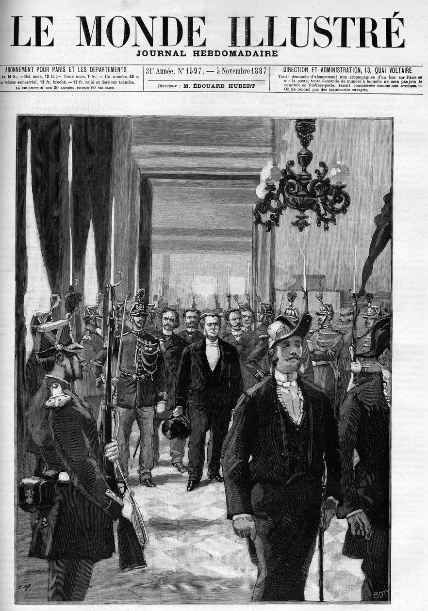 A bérelt szobák 1887-ben, Charles Floquet elnökkel a fejében (1828-1896). A „The Illustrious World” címlapja 1887-ből. alkotó: Unknown artist