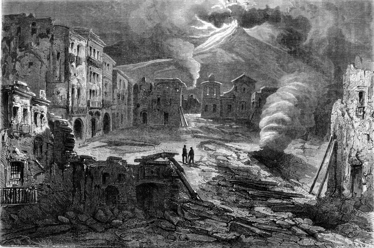 A Piazza de Torre del Greco többi része a Vezúv kitörése során 1861.08.12. alkotó: Unknown artist