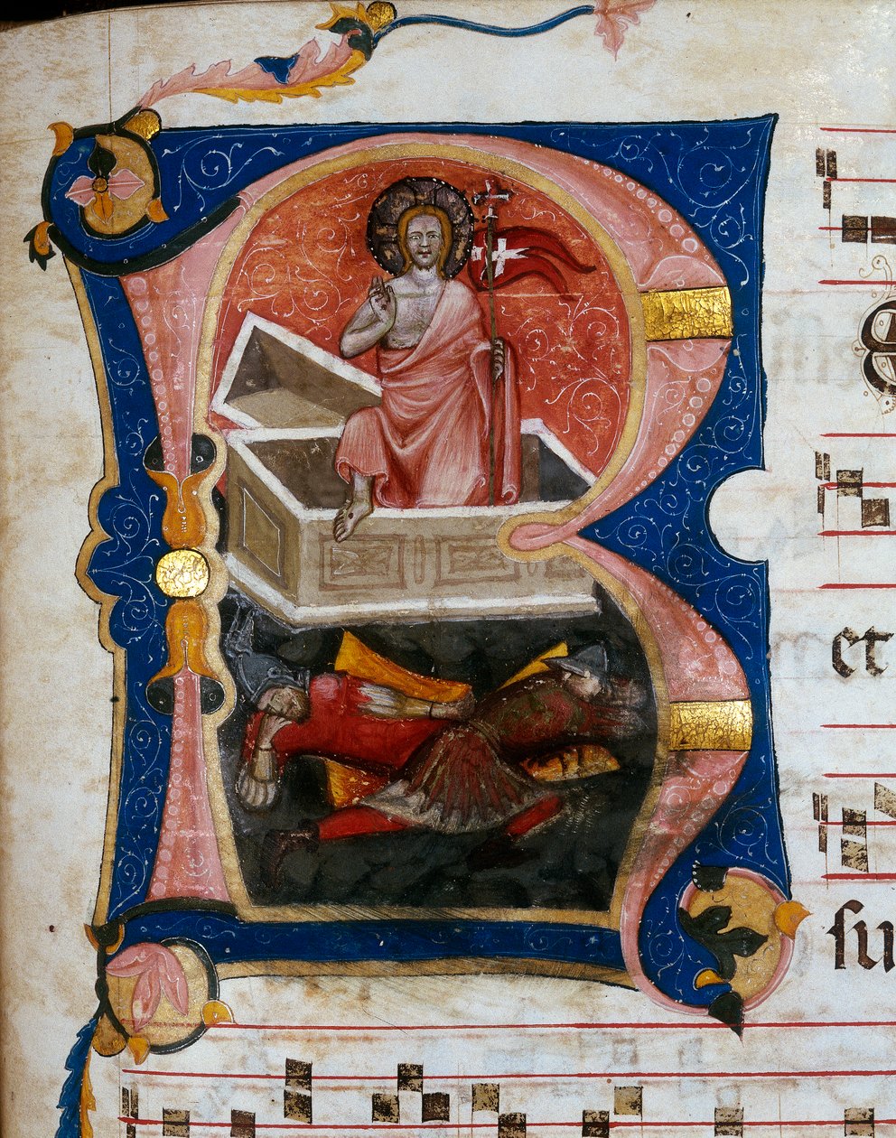 Krisztus feltámadása, miniatűr kóruspergamenről alkotó: Unknown artist