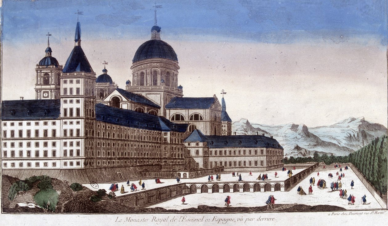 Az escurial (Escorial) királyi kolostora Spanyolországban, hátulról nézve. alkotó: Unknown artist