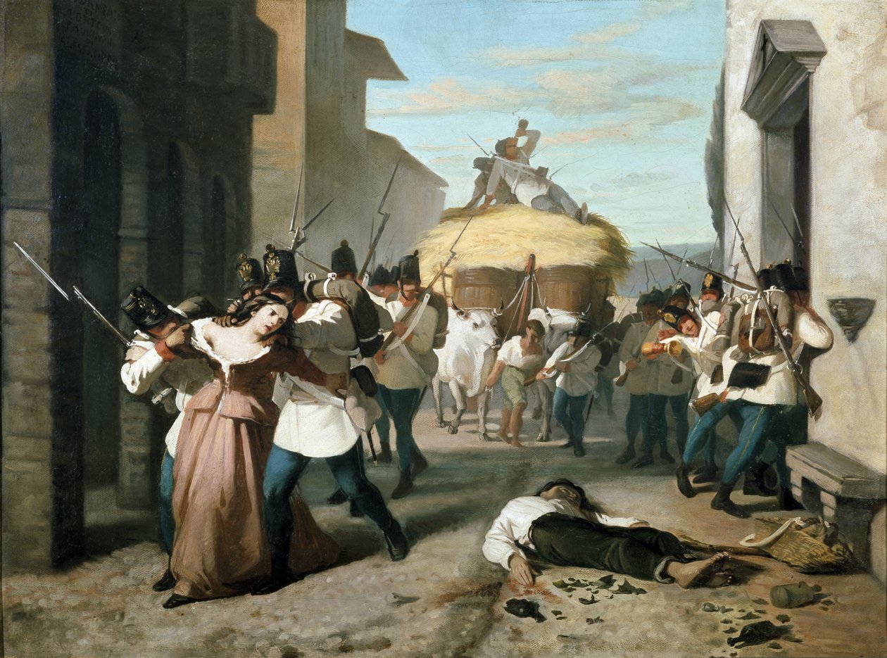 Tortona kifosztása a francia-piemonti hadsereg által (festmény) alkotó: Unknown Artist