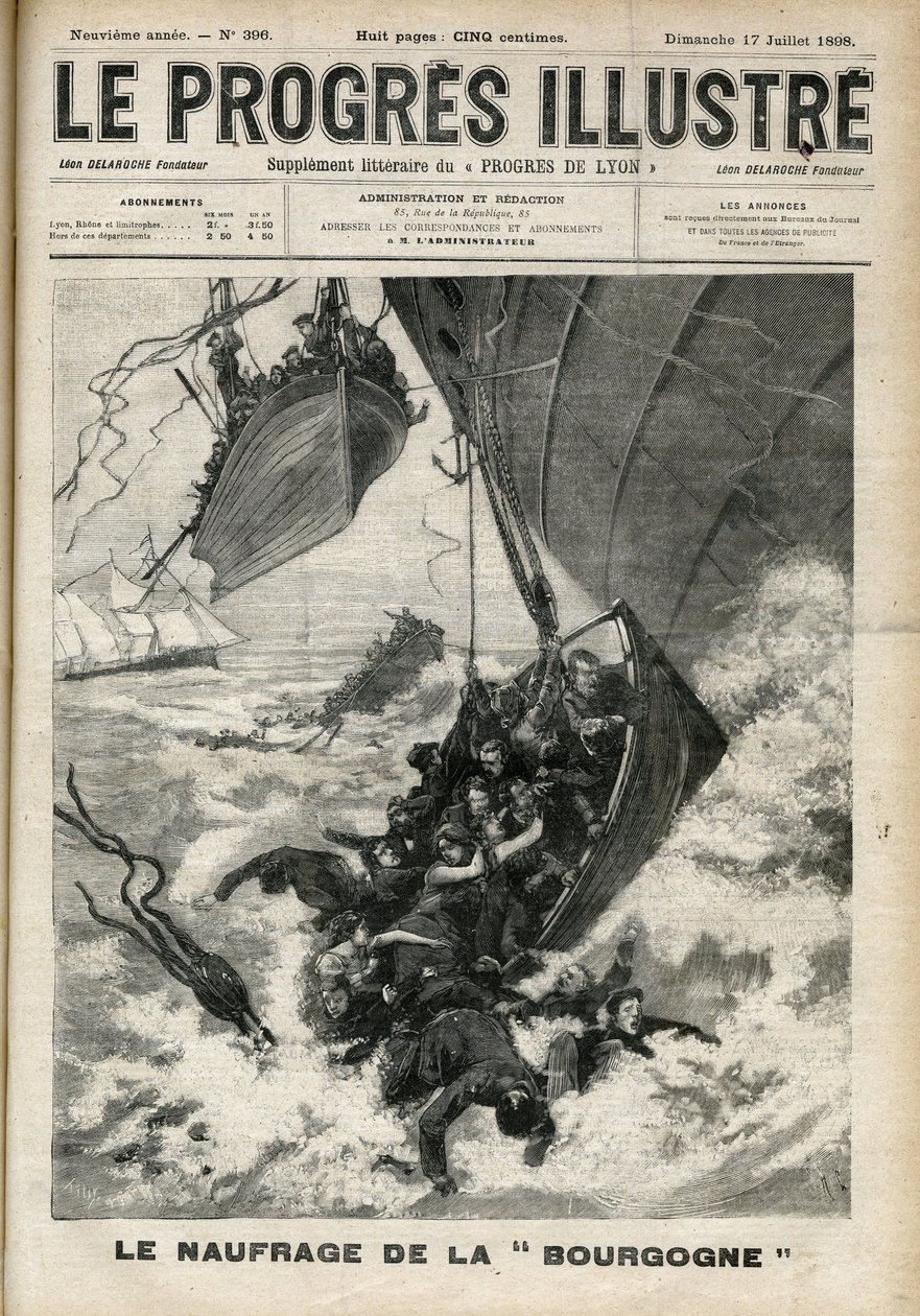 A Transatlantic hajótörése Az 1898. júliusi „Burgundi” metszet a „The illustrious progress””-ban. alkotó: Unknown artist