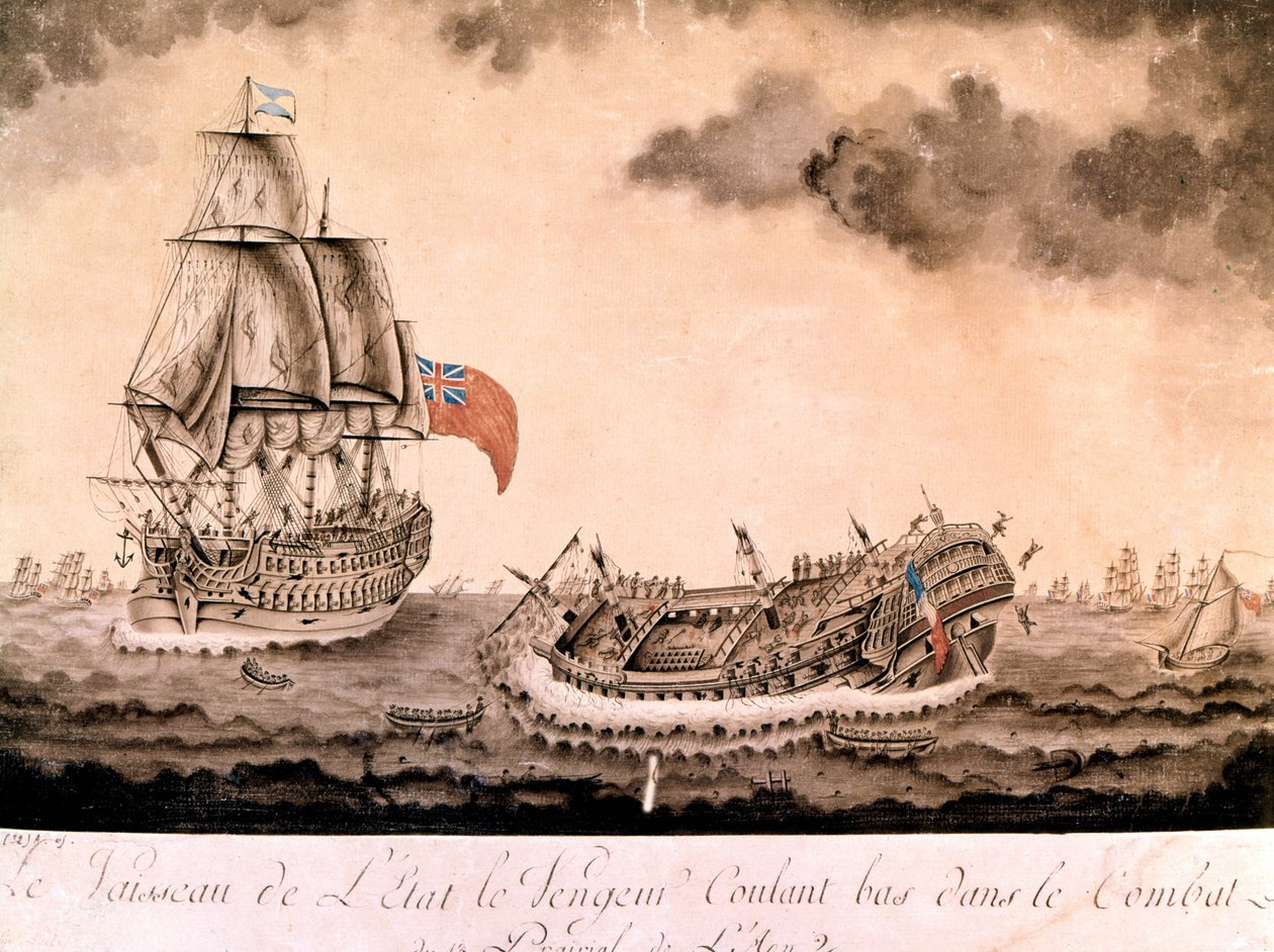 A „bosszúálló” hajótörését az angol flotta Brestnél süllyesztette el 1794.06.01. Metszet 18. század vége, 19. század eleje. alkotó: Unknown artist