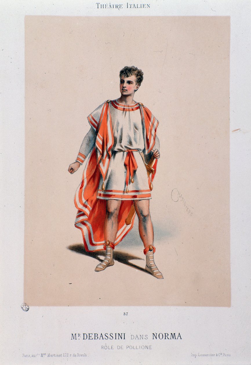 Az énekes, Achille De Bassini Pollionét adja elő a La Norma című operában alkotó: Unknown artist
