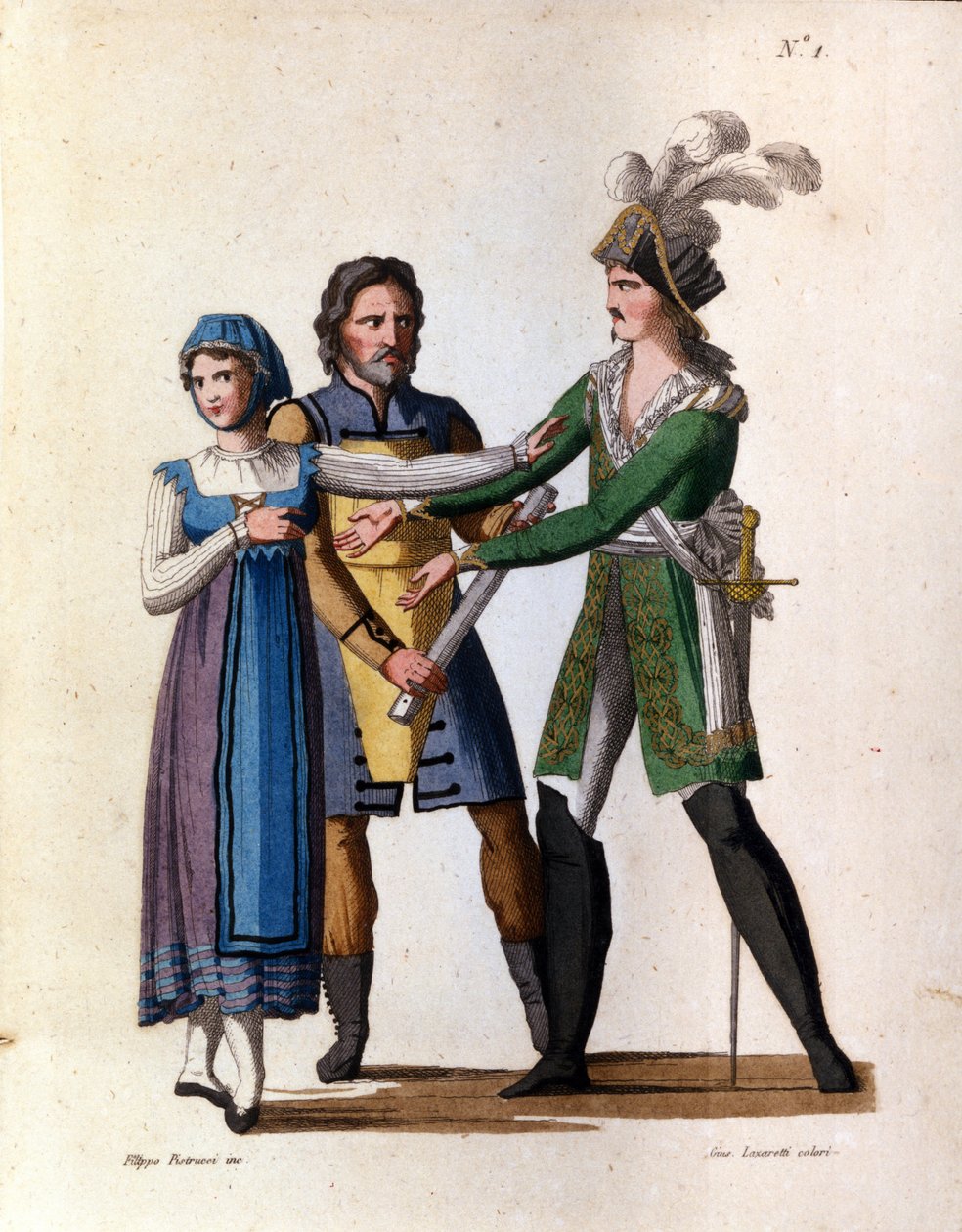 Savino Monelli (Bertrando), Teresa Bellog (Isabella) és Filippo Galli (Tarabotto) énekesek a "L
