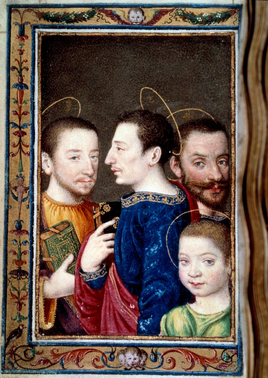 I. Francois (1494-1547) fiai: Francois (1518-1536) delfin, II. Henrik (1519-1559) és Károly (1522-1545). Miniatűr „Catherine de Medicis órakönyvében” (Caterina de Medici) alkotó: Unknown artist