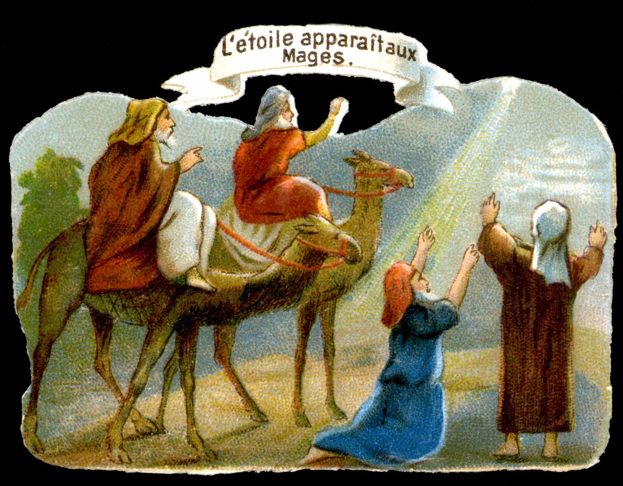 A csillag, amely megjelenik a mágusoknak, hogy Krisztushoz vezesse őket. 19. századi kromolitográfia. alkotó: Unknown artist