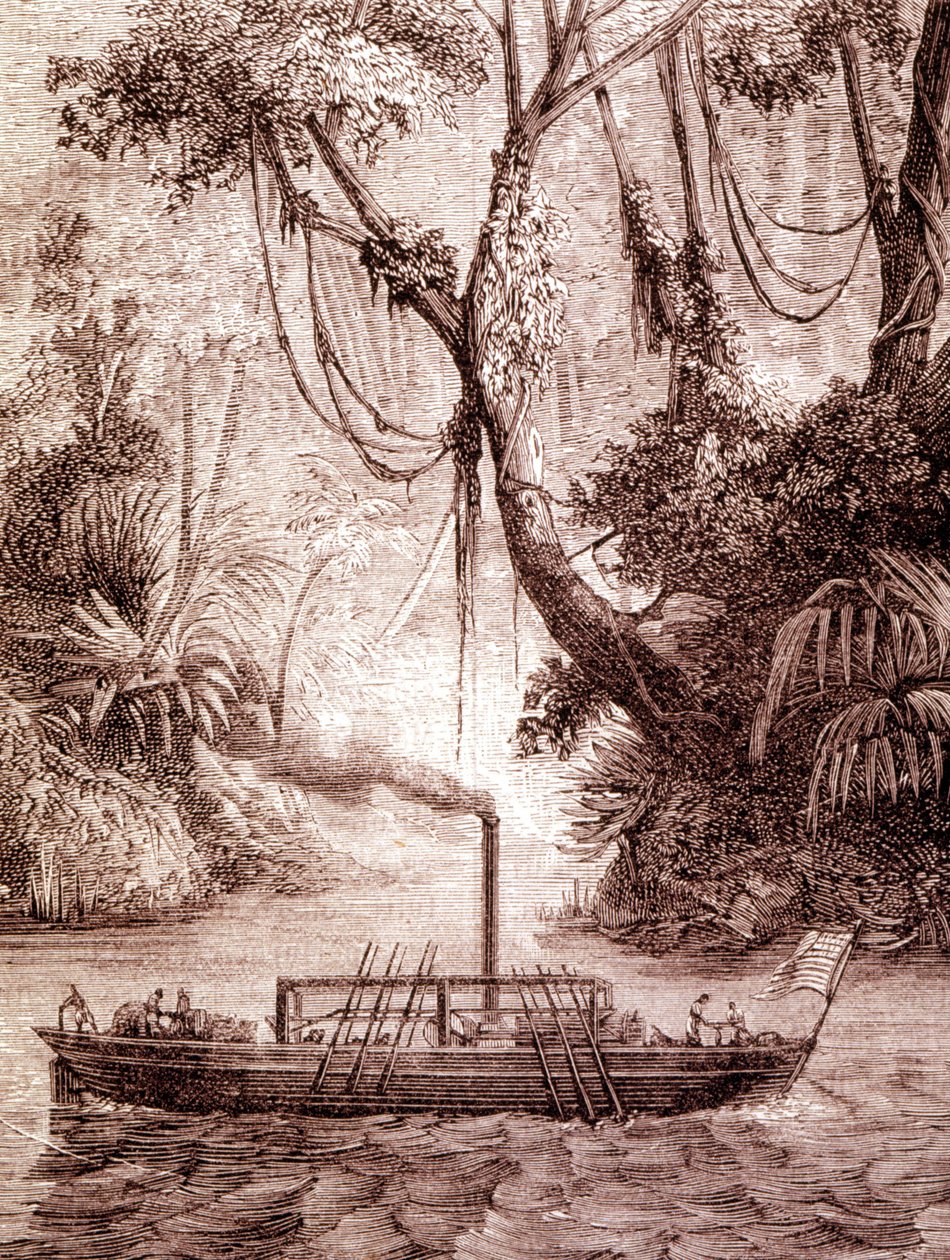 John Fitch amerikai feltaláló gőzhajója a Delaware folyón 1791 körül. alkotó: Unknown artist