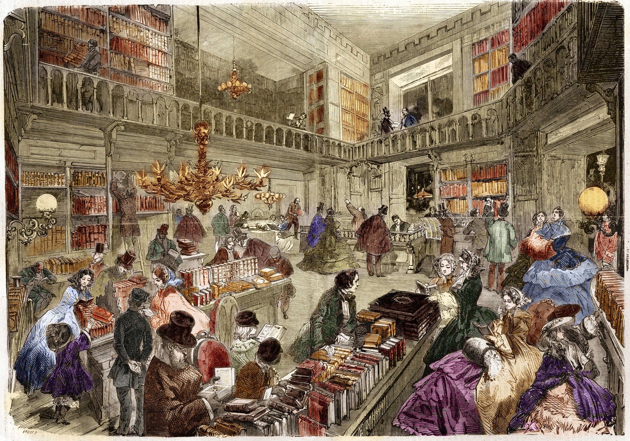 A Nouvelle, boulevard des italiens könyvesbolt üzlete Párizsban 1860-ban. alkotó: Unknown artist