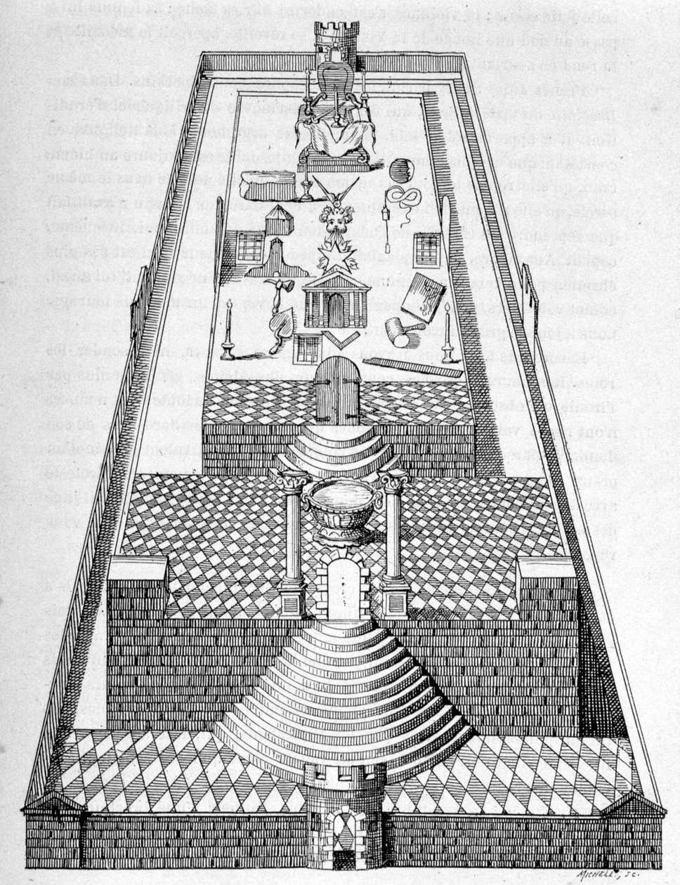 Salamon temploma Jeruzsálemben, a francia-szabadkőműves fogadások alkalmával a páholyok padlójára rajzolt egyik figura szerint - Edouard Drumont „La France Juive”-jában alkotó: Unknown artist