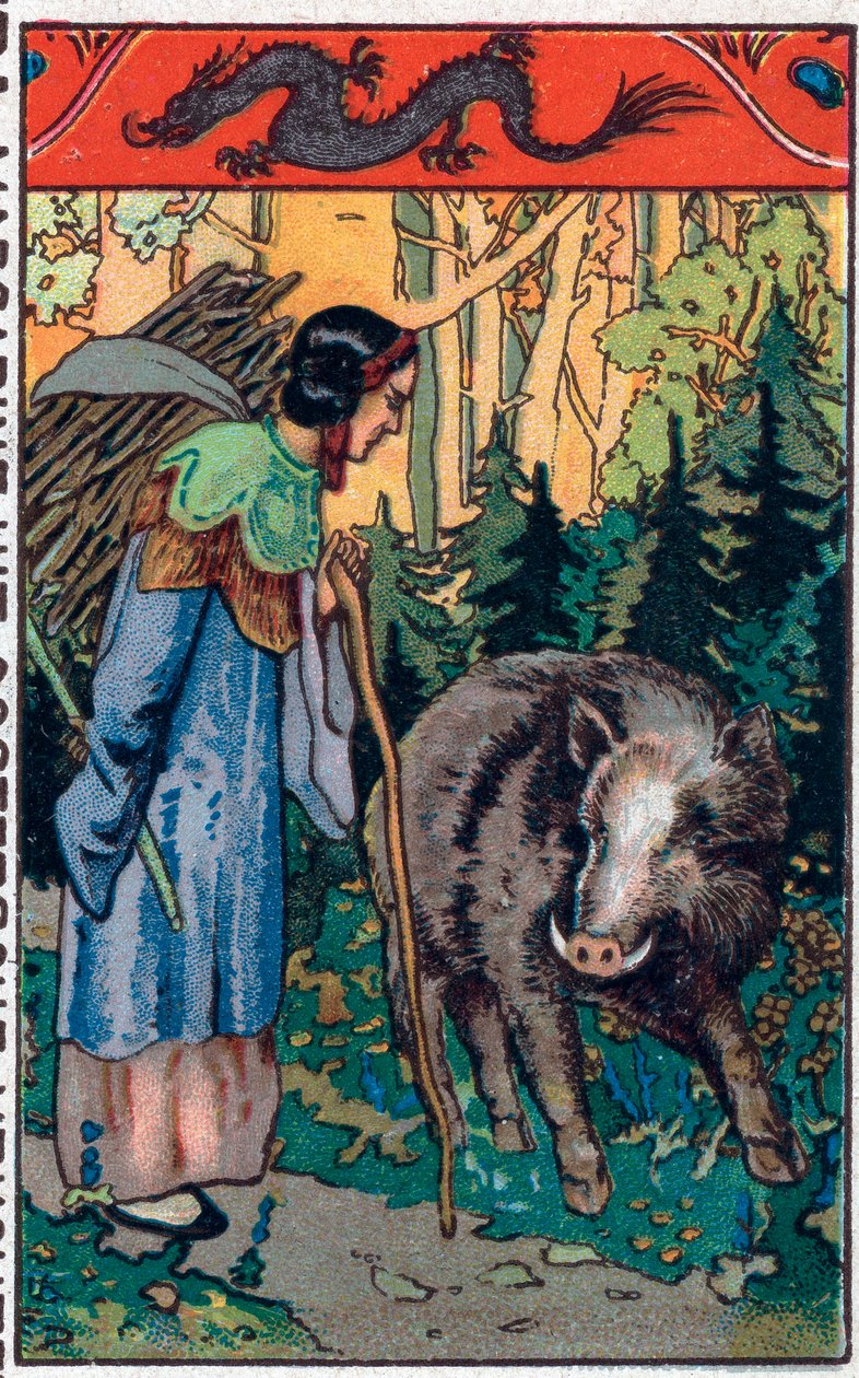 A szörnyű vadkan. Kínai mese. Kromolitográfia a 19. század végéről. alkotó: Unknown artist