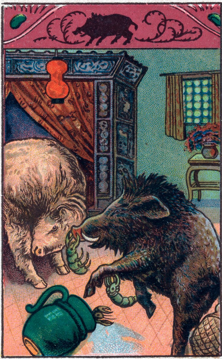 A szörnyű vadkan. Kínai mese. Kromolitográfia a 19. század végéről. alkotó: Unknown artist