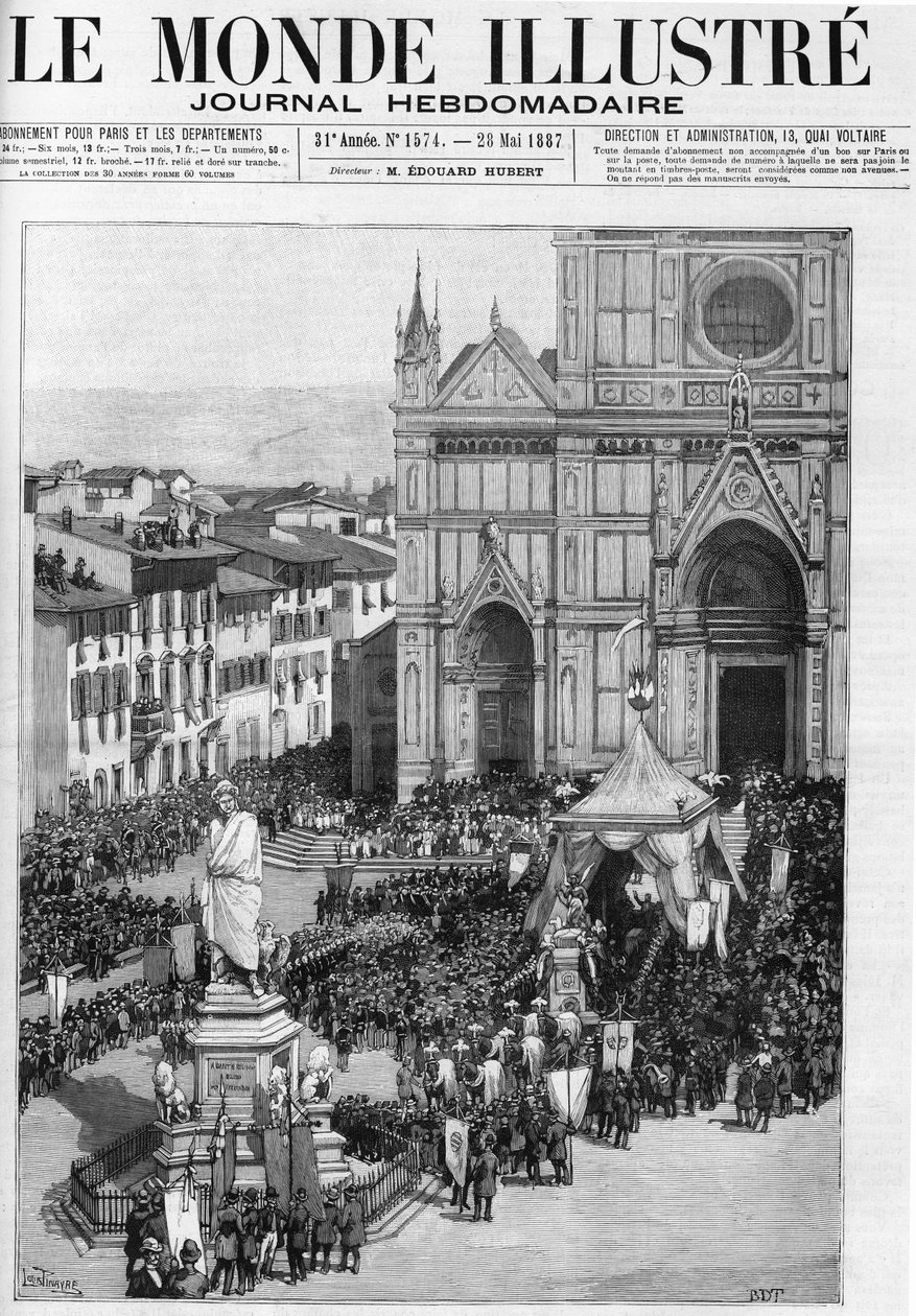 Gioacchino Rossini maradványainak fordítása a firenzei Santa Croce-templomban (Olaszország), a „” a jeles világban”” 1887. alkotó: Unknown artist