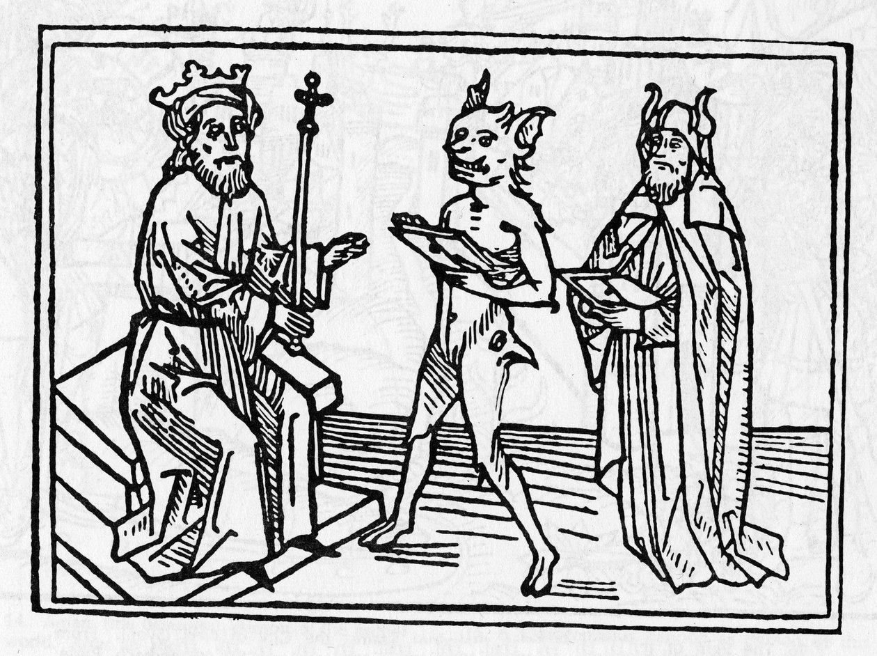 Belial tárgyalása: „Démon Belial átadja megbízólevelét Salamon bírónak” „Vésszet „Béliál peréből” Jacobus de Teramo (vagy Palladino), Ausburg alkotó: Unknown artist