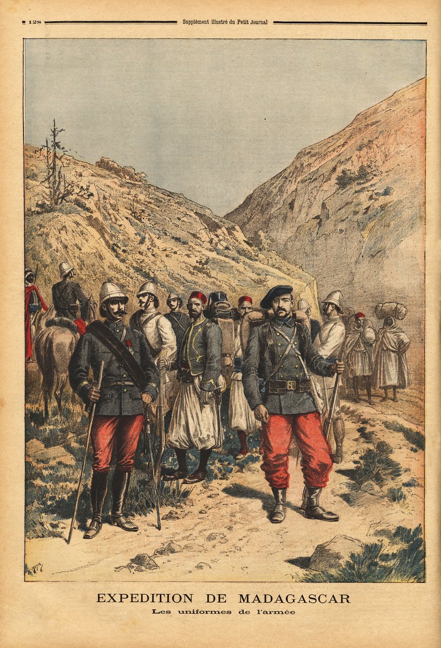 A hadsereg egyenruhái, a madagaszkári expedíció kampányfelszerelése. Metszet a „” Le petit Journal”-ban, 1895.04.21. Selva gyűjteménye. alkotó: Unknown artist