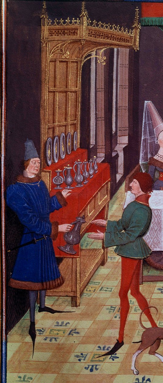 Clarisse, Yvon Gascony király lánya és Renaud Detail, a bort hozó szolgák esküvője. Miniatűr Loyset Liedet „Renaud de Montauban” vagy „Les quatre fils Aymon” kéziratából (aktív 1448 és 1478 között). Kisasszony. alkotó: Unknown artist