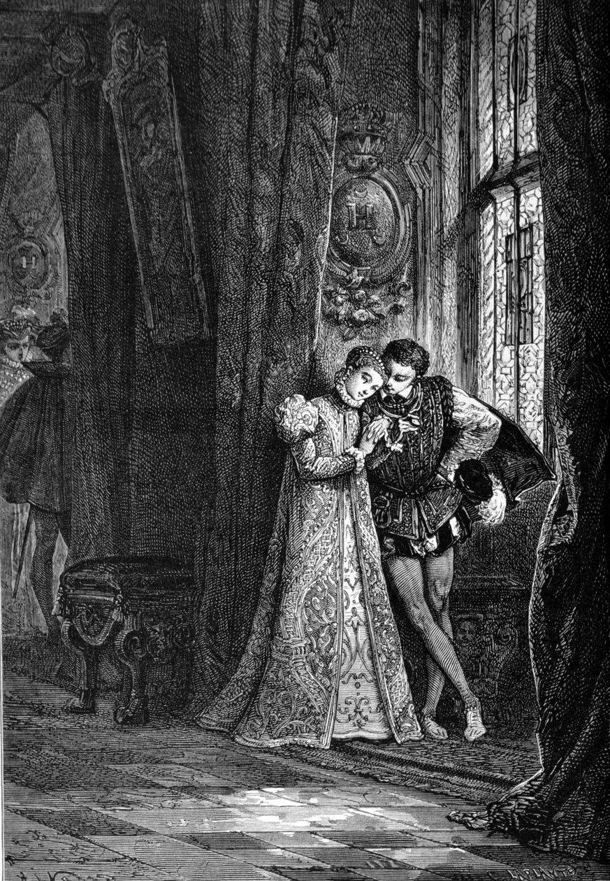 A fiatal vőlegények, Marie Iere Stuart (1542 - 1587) és II. Francois (1544 - 1560) szerették félretenni magukat a magabiztosság érdekében. századi metszet. alkotó: Unknown artist