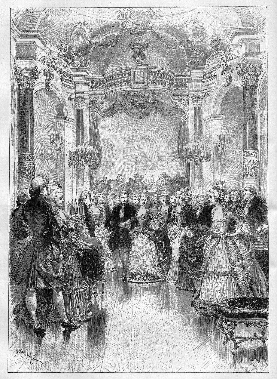 Színház: "" Manon", Henri (Henry) Meilhac (1831-1897) és Philippe Gille (1831-1901) komikus operája Jules Massenet (1842-1912) zenéjére az Opera Comique-ban. Metszet a "" Az illusztrált világban"" alkotó: Unknown artist