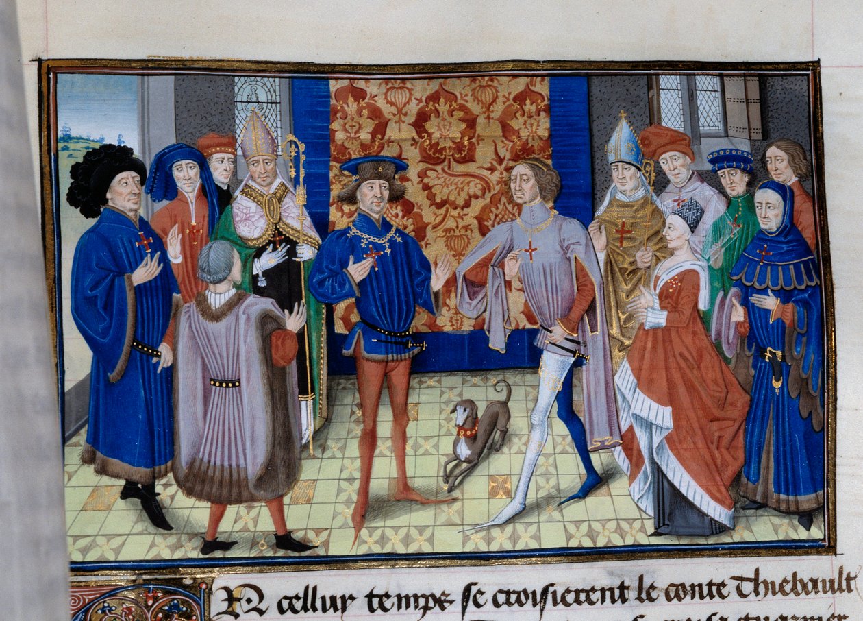Champagne-i Thibaut III (1179-1201), Lajos (meghalt 1205), Blois és Chartres grófja és IX. flandriai Baudouin (vagy VI. hainaut-i Baudouin), akit I. Baudouinként Konstantinápolyból (1171-1206) ismernek. Miniatűr a "" Chronicle du temps de Herode Antipas"" alkotó: Unknown artist