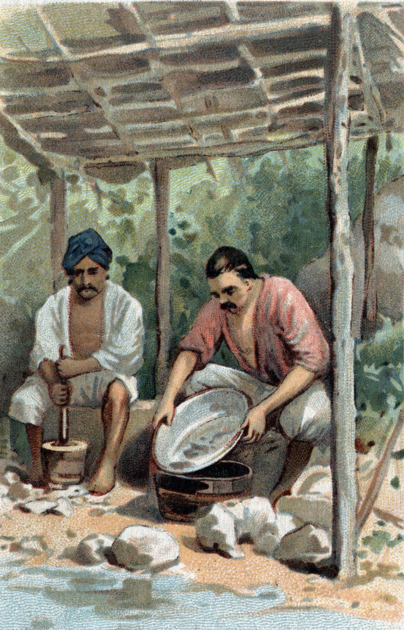 Ón súrológépek Malacca (Malacca), Malajzia. A 19. század végének kromolitográfiája. alkotó: Unknown artist