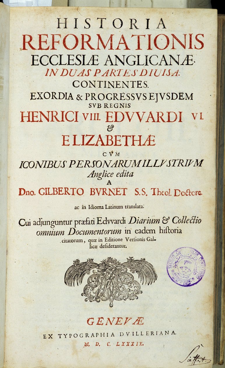 Címlap "Az anglikán egyház reformációjának története...", Genf alkotó: Unknown artist