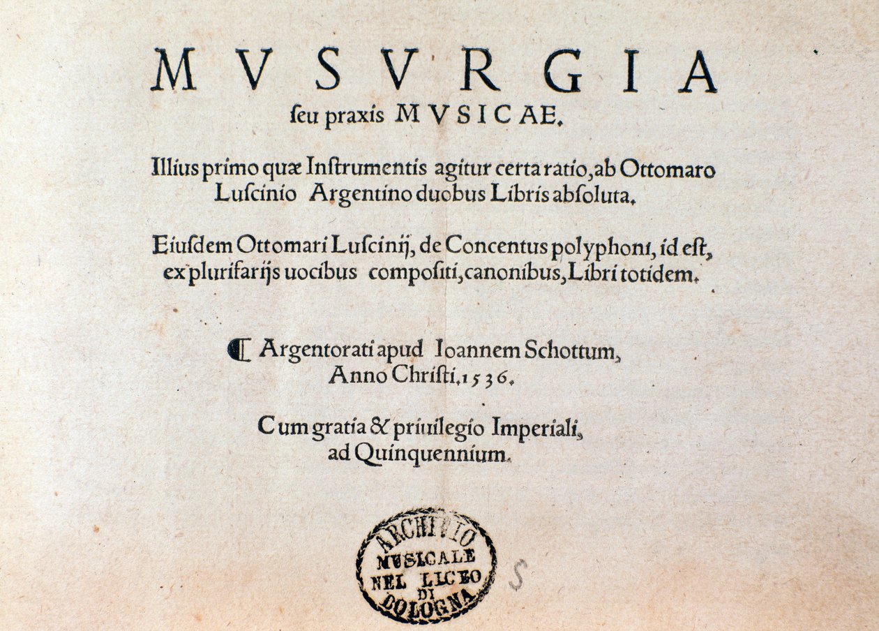 A Musurgia zenei gyakorlati kézikönyv címlapja (1536) alkotó: Unknown artist