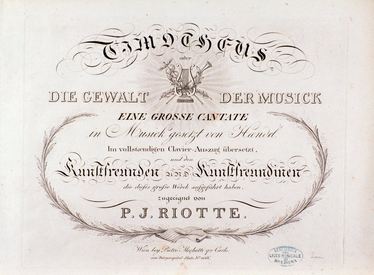 G. F. Händel Timotheus című kottájának címlapja (1812) alkotó: Unknown artist