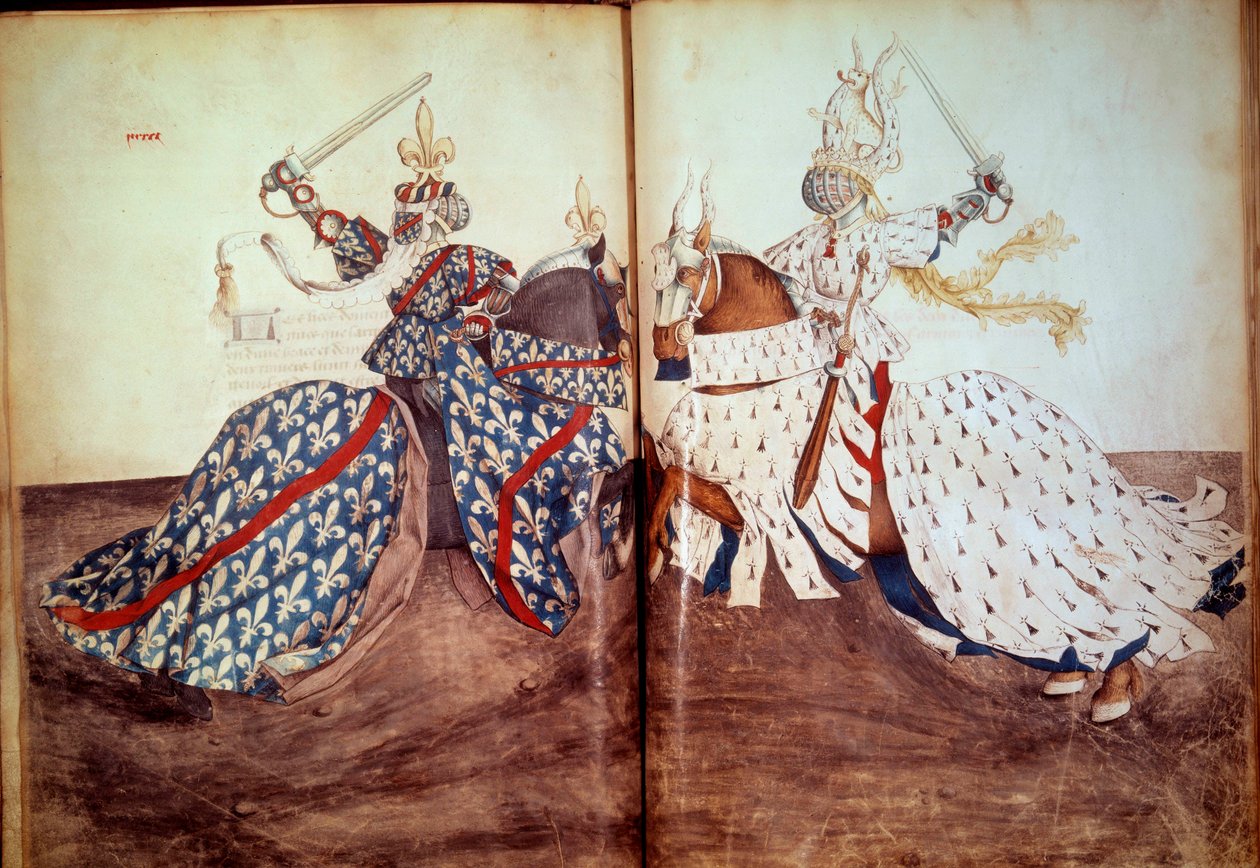 Verseny: A hívó lord és az alperes lord játéka (Bretagne hercege és Bourbon hercege arca). Rene d