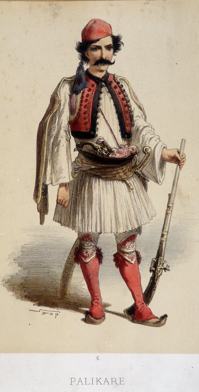 Hagyományos görög férfi viselet - metszet, 19. század vége alkotó: Unknown artist