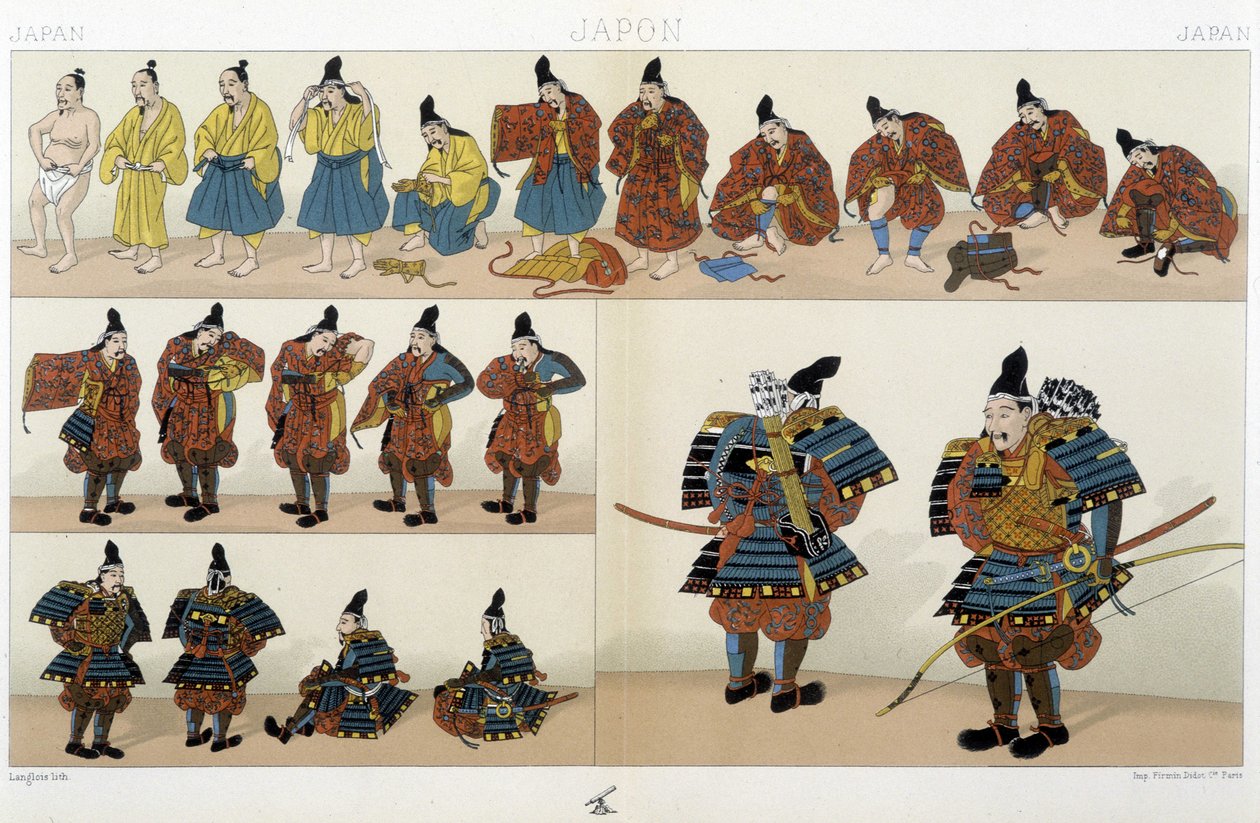 Hagyományos japán szamuráj ruházat – Racinet „A történelmi jelmez”-ben alkotó: Unknown artist