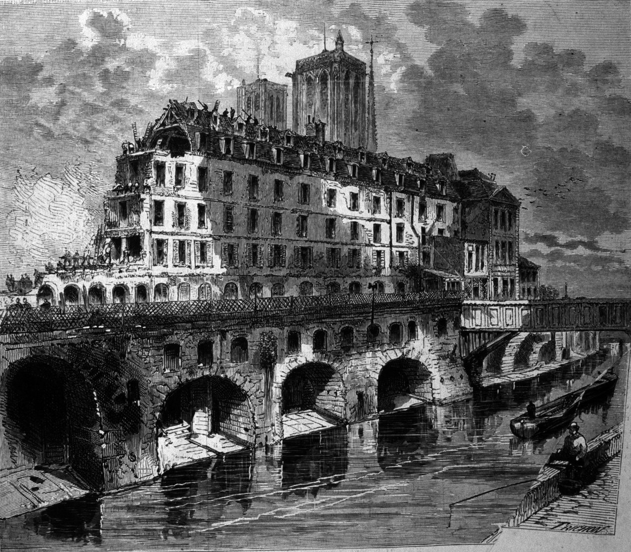 Párizs átalakulásai a második birodalom alatt, Haussmann-művek: Az egykori Hotel Dieu lebontása. alkotó: Unknown artist