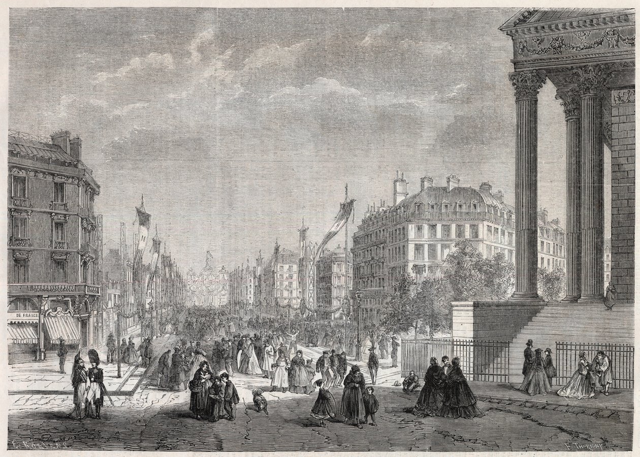 Párizs átalakulásai a második birodalom alatt, Paris Haussmann: a Boulevard Malesherbes díszítése, 1861. augusztus 13-án, felavatása napján – „Le Monde Illustré” metszet” alkotó: Unknown artist