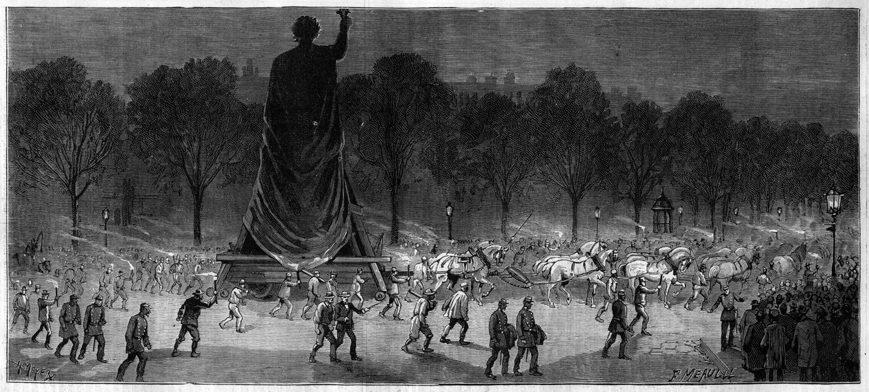 A Republique szobor (Marianne bronz, 9,50 m magas) fordítása Thiebaut úr műhelyéből a párizsi Place de la Republique-ban 1883-ban alkotó: Unknown artist
