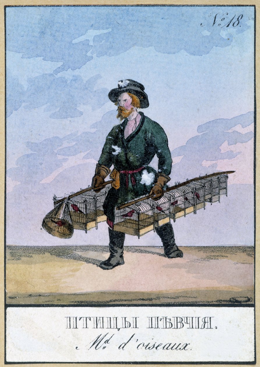 Utazó madárkereskedő - Metszet a XIX alkotó: Unknown artist