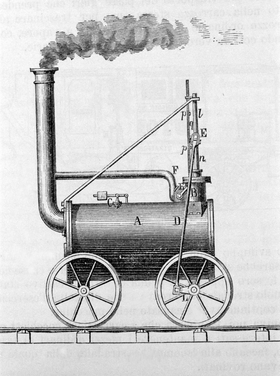 Trevithick mozdony. 19. századi metszet. alkotó: Unknown artist