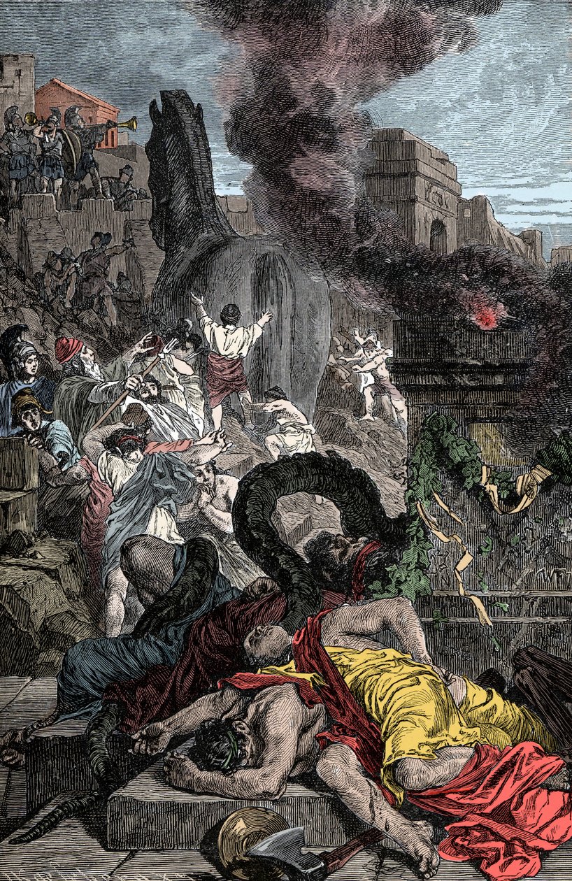 Trójai faló – trójai háború: a faló belép a megerősített városba alkotó: Unknown artist