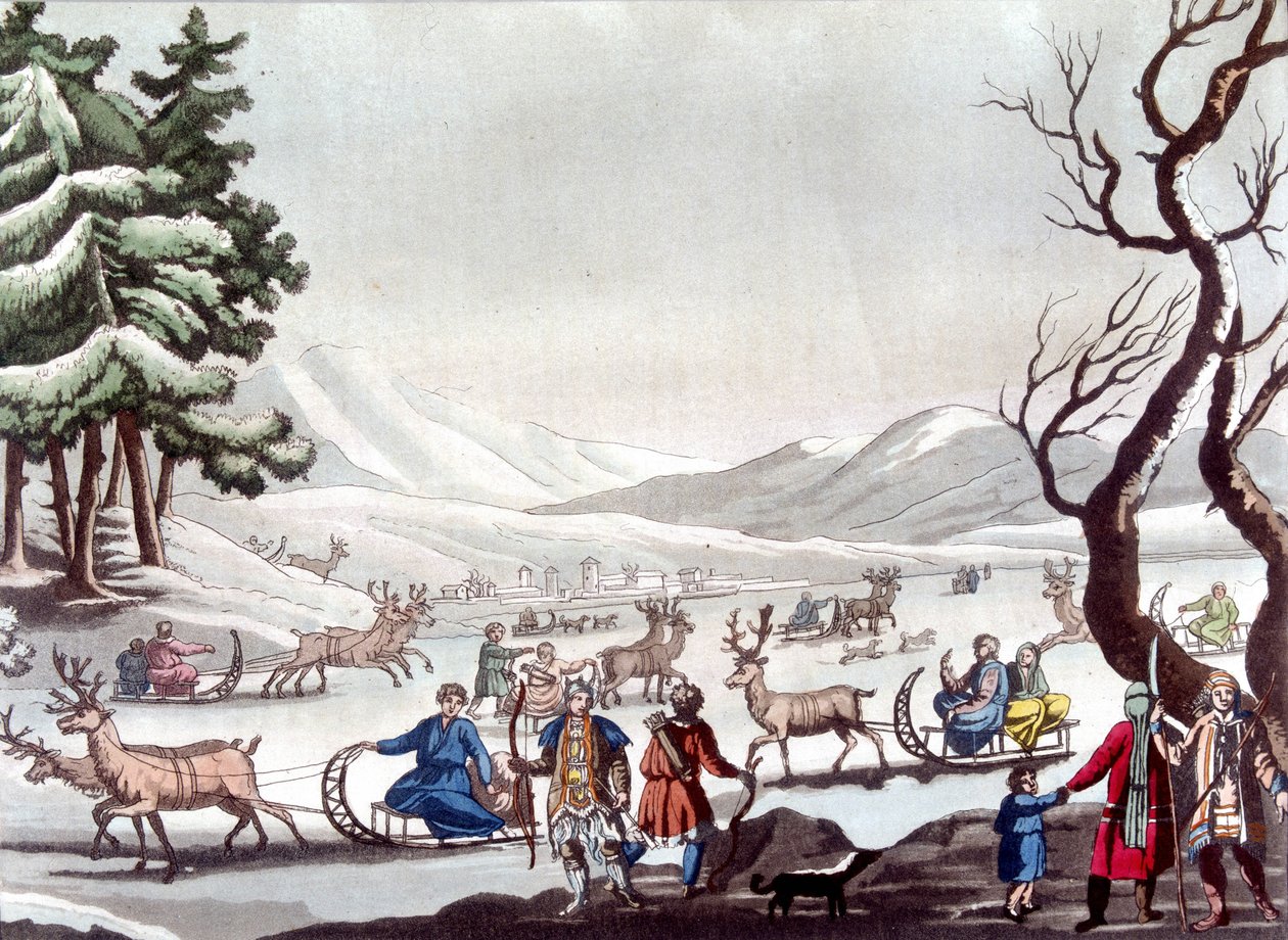 Tunguzok, Szibéria. Cartelli rajza. Dekoratív Művészeti Könyvtár Párizsban. „Az ősi és modern jelmez” alkotó: Unknown artist