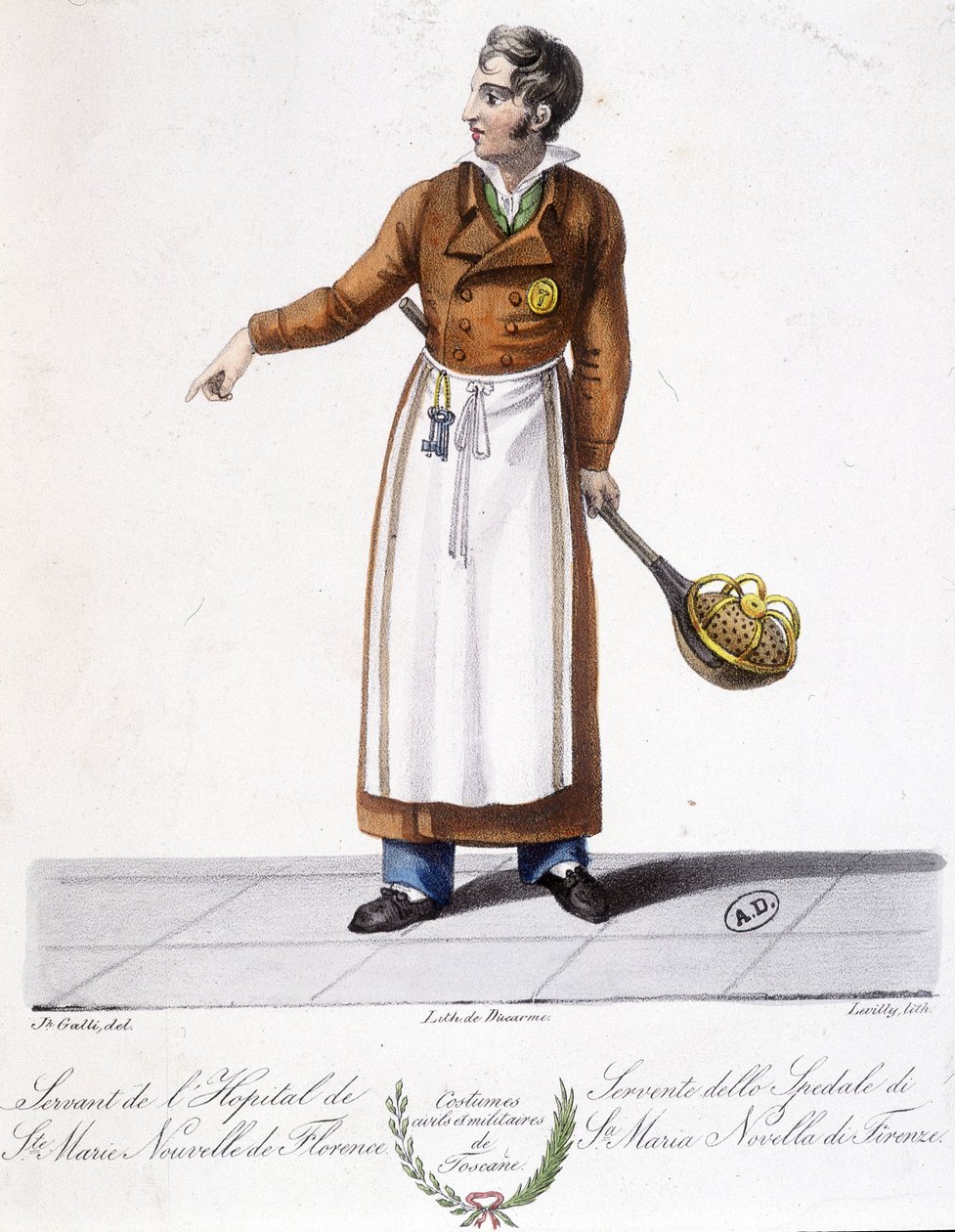 Toszkán jelmez: nővér. A firenzei Santa Maria Novella Kórházból szolgál. századi metszet. alkotó: Unknown artist