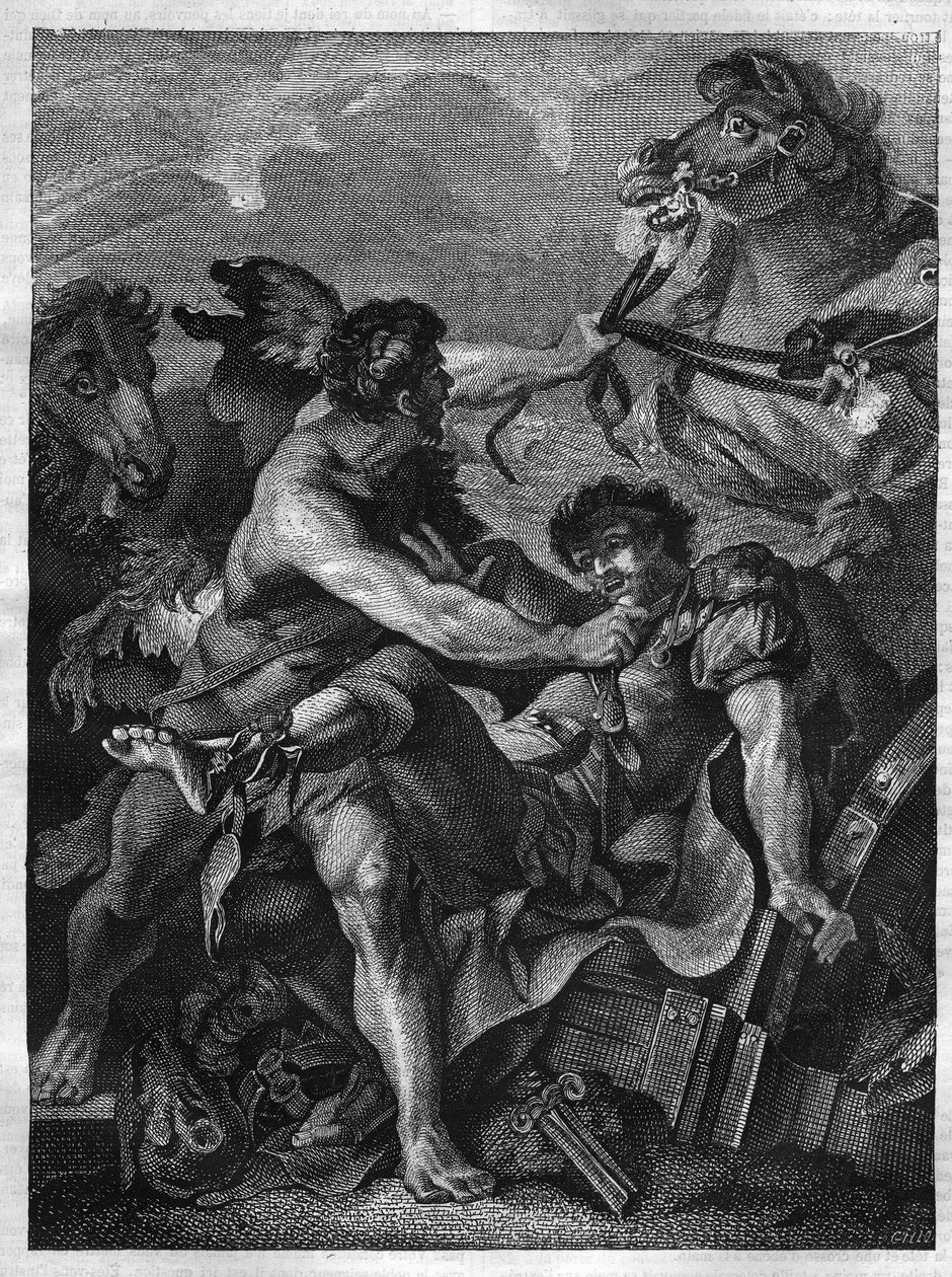 Herkules tizenkét műve: Diomédész Herkules által öl, és a saját lovaival eszik. metszet Jean-Baptiste-Marie (Jean Baptiste Marie) Péter festménye után. (1714-1789) alkotó: Unknown artist