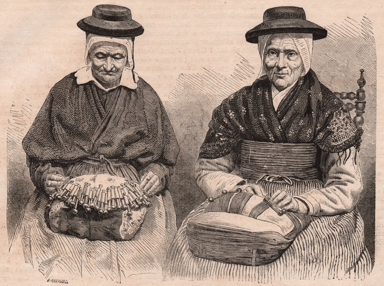 Két orsós csipkekészítő Puy-en-Velay (Haute-Loire) Auvergne-ben, Franciaországban alkotó: Unknown
